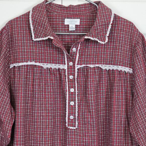 Cabernet Sleepwear Woman Flannel Nightgown 1X Pajamas Warm Red Plaid Traditional - Picture 4 of 9